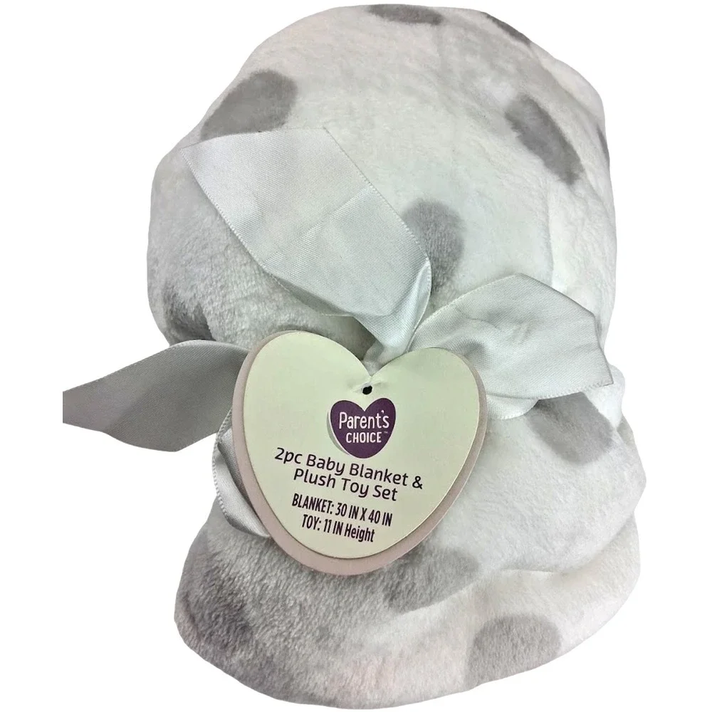 Parent's Choice White Gray Polka Dot Baby Blanket Walmart Soft NWT Unisex